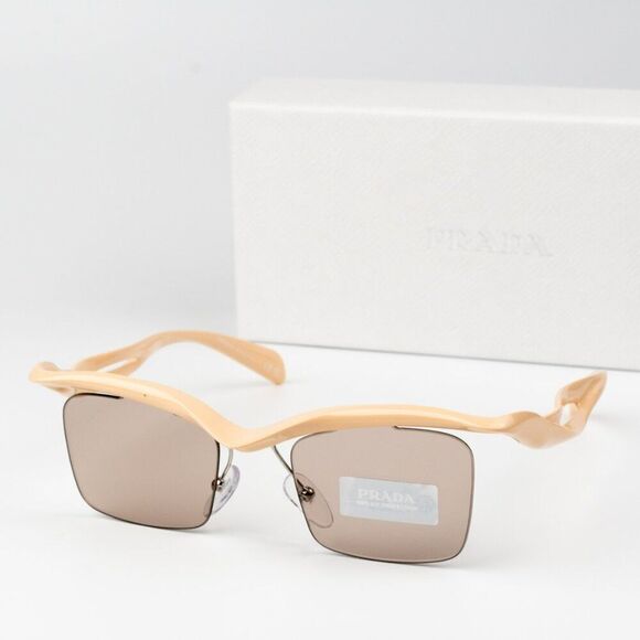 NEW Prada PRA15S 18Q4I2 Peach Light Brown Rectangle Unisex Sunglasses 0PR A15S - Picture 2 of 12
